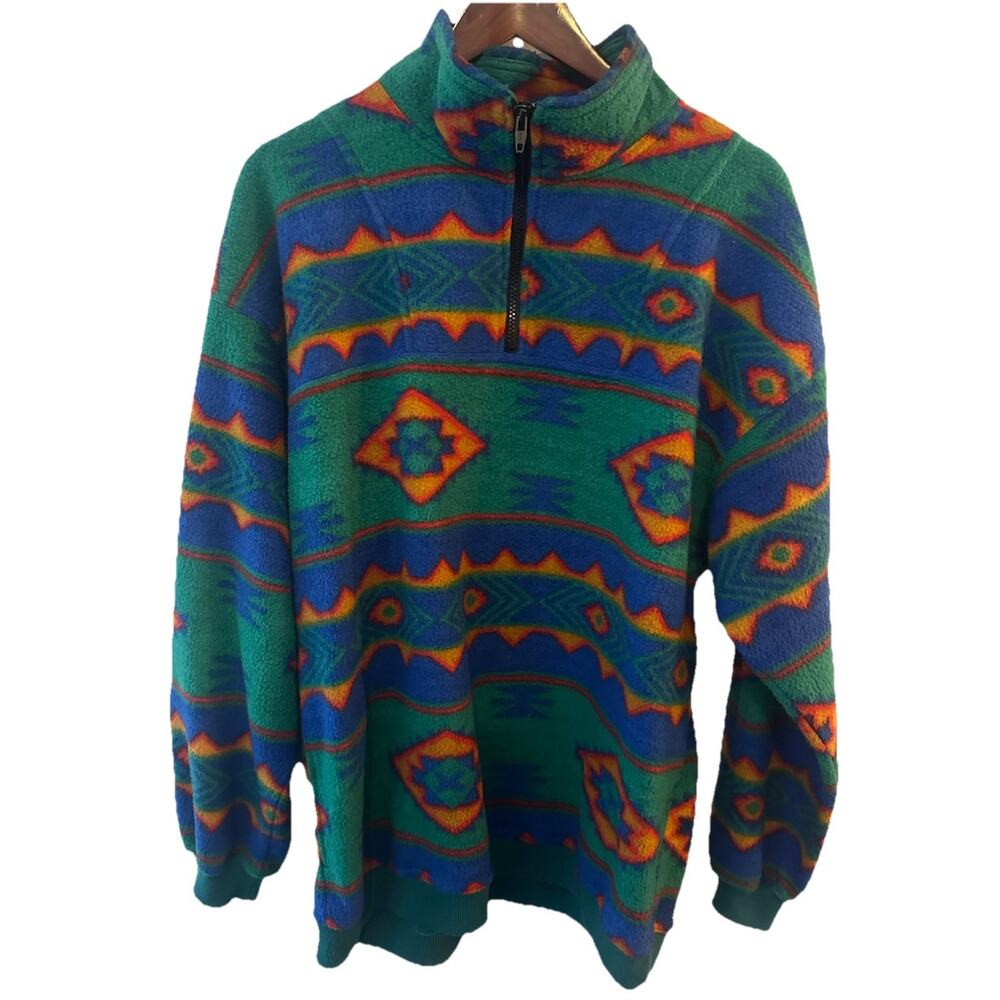 Bugle Boy Green Blue Orange Patterned Half-Zip Pullover
